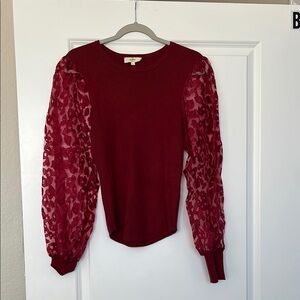 Red Sweater with Sheer Sleeves